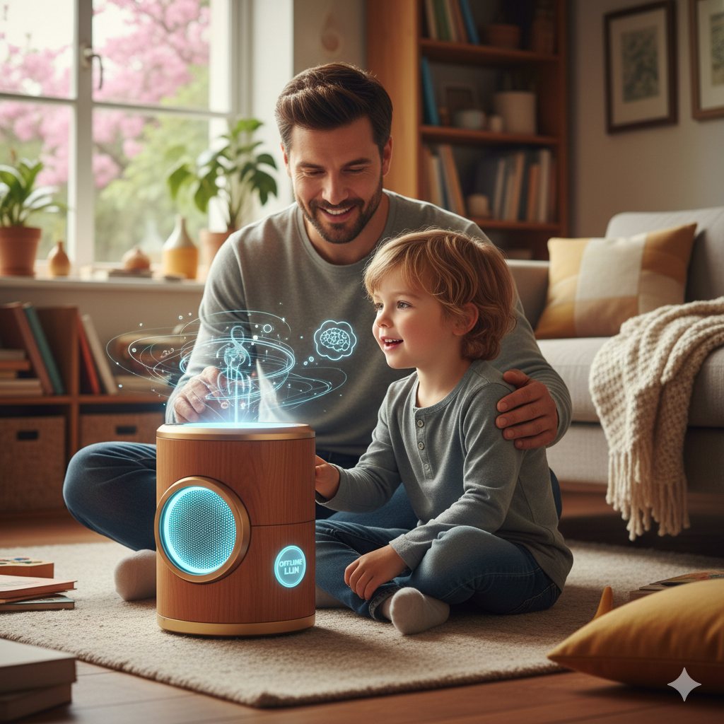 A father and child exploring AI together through voice interaction
